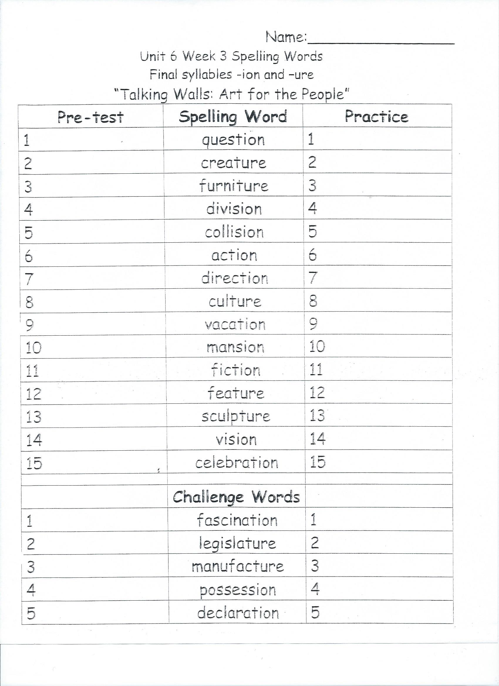 Spelling Lists - Mrs. Buffington's 3rd Grade
